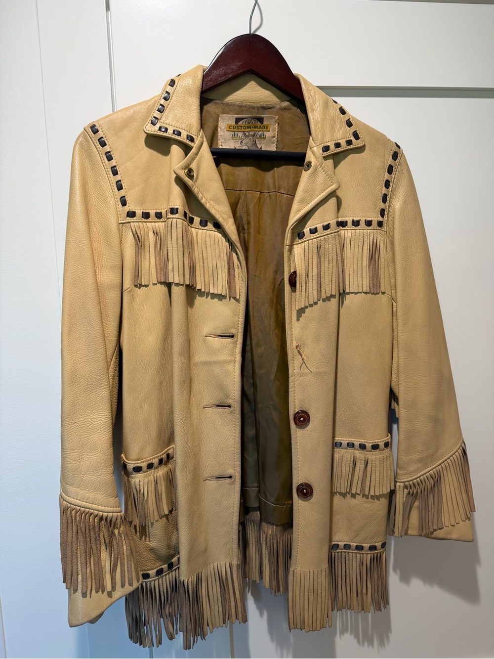 Vintage Tan Leather Fringe Jacket